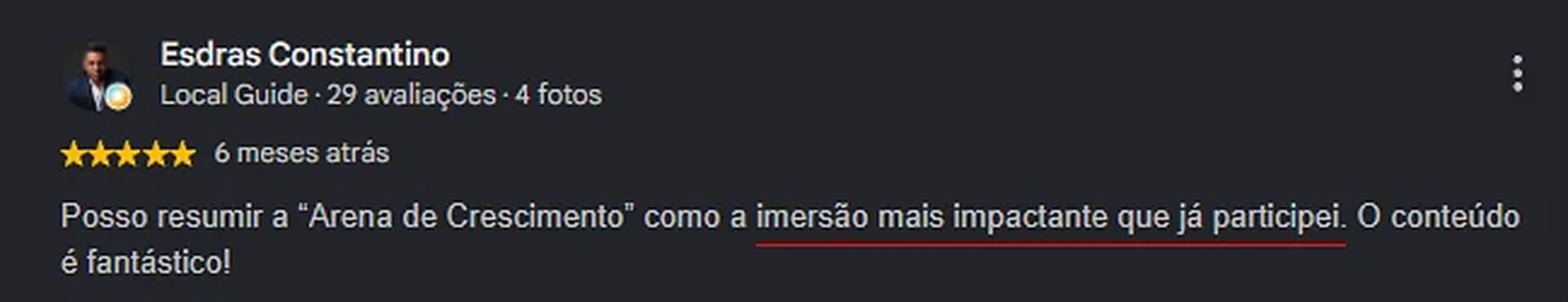 Depoimento de Esdras Constantino sobre a Arena de Crescimento